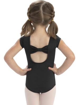 Girls Black Bow Back Leotard Outfit for Dance, Ballet, and Gymnastics