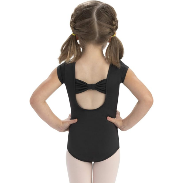 Girls Black Bow Back Leotard Outfit for Dance, Ballet, and Gymnastics