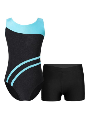 Kid Girls Gymnastics Leotard and Shorts Set