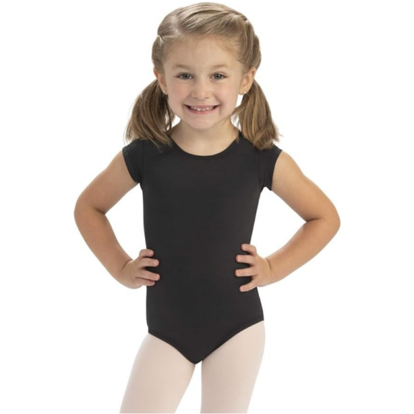 Girls Black Bow Back Leotard Outfit for Dance, Ballet, and Gymnastics