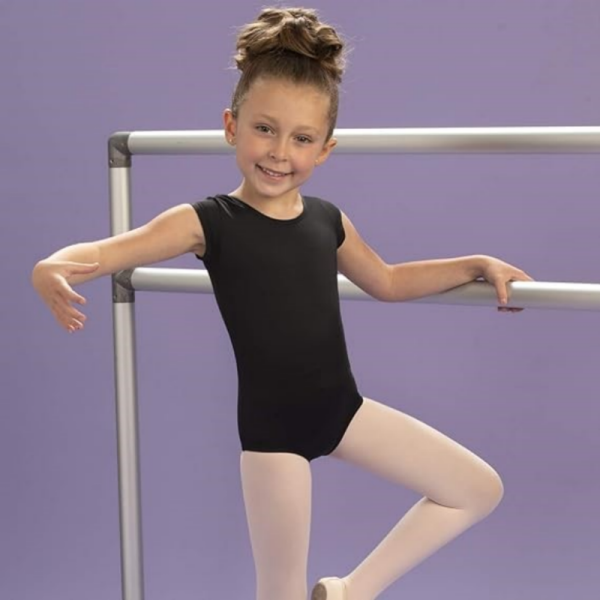 Girls Black Bow Back Leotard Outfit for Dance, Ballet, and Gymnastics