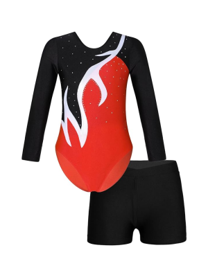 Girls Long Sleeve Leotard with Sports Shorts