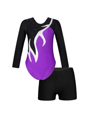 Gymnastics Dance Leotards with Shorts Outfits 2Pcs