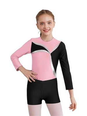 Long Sleeve Unitard Biketard Jumpsuit With Shorts