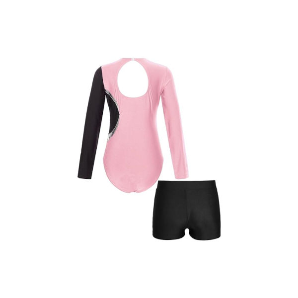 Long Sleeve Unitard Biketard Jumpsuit With Shorts