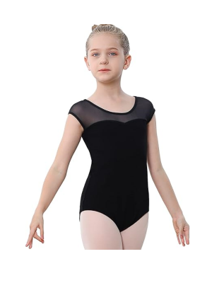 Girls Mesh Splicing Short Sleeve Leotard