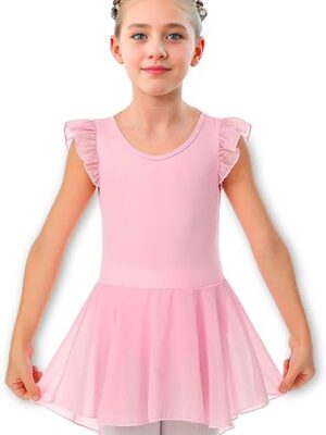 Little Kids Solid Classic Ruffle Sleeve Tutu Skirted Dress